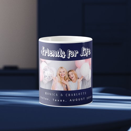 Best friends photo names navy blue coffee mug