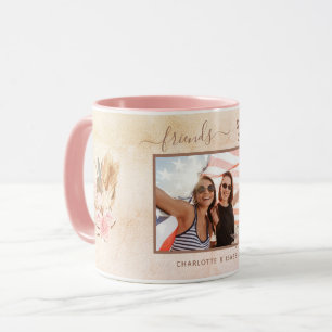 Best friends photo names pampas grass rose gold mug