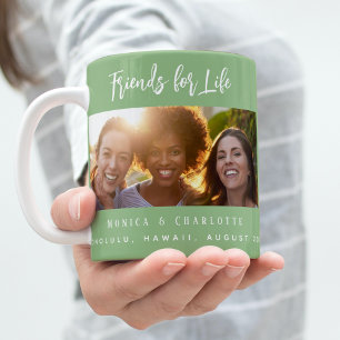 Best friends photo names sage green coffee mug