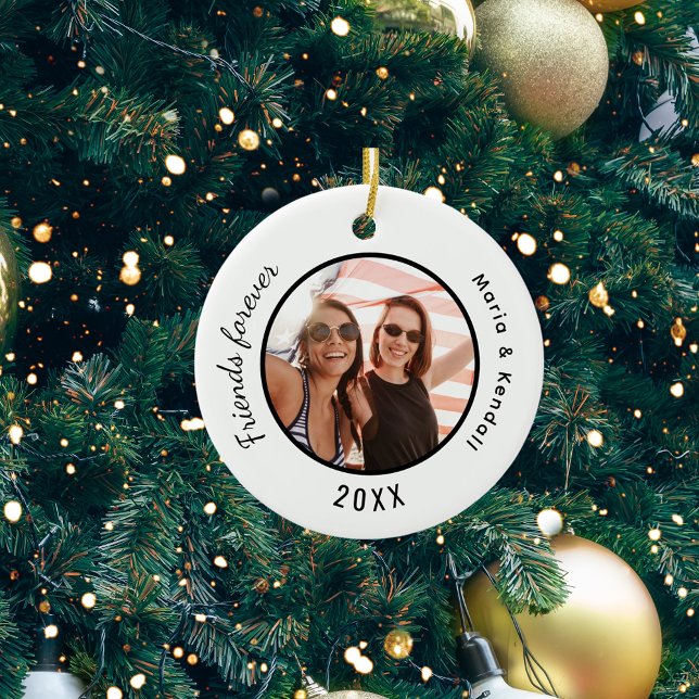 Best friends photo names white black ceramic ornament (Creator Uploaded)