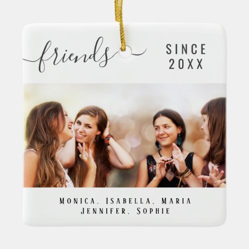 Best friends photo names white keepsake script ceramic ornament