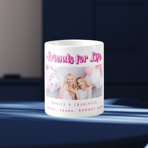 Best friends photo names white pink coffee mug