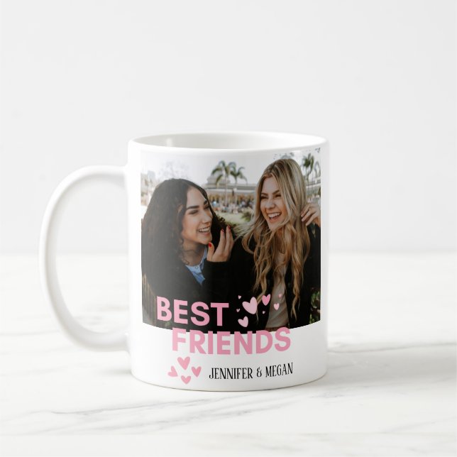 Best Friends Photo Pink Personalized Names Coffee Mug (Left)