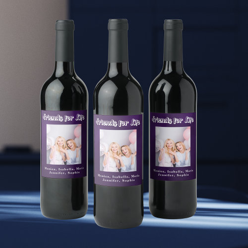Best friends photo purple names party wine label