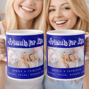 Best friends photo royal blue names coffee mug