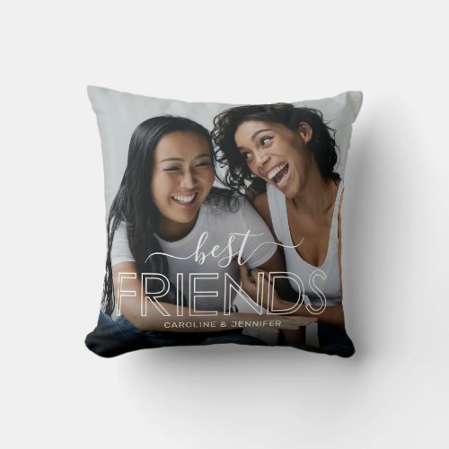 Best Friends Photo Throw Pillow - Treat your bestie to this modern home decor pillow featuring a square photo for you to replace with your own picture, the saying "BEST FRIENDS", and your names. The back is white with a cute friendship quote that can be kept, replaced, or deleted. Photo tip: Crop your photos into squares before uploading ensuring subject is in the centre for best results.