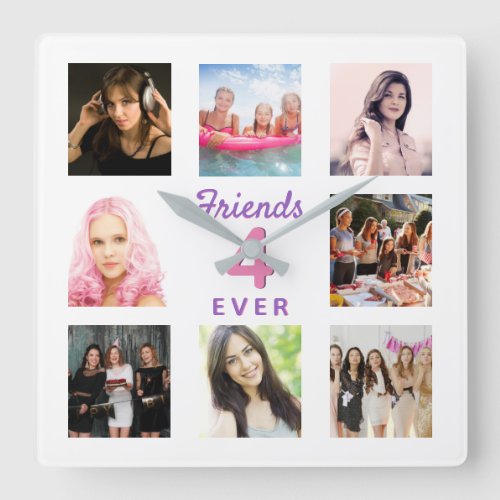 Best friends photo white bff pink Square Wall Clock