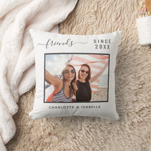 Best friends photo white names year throw pillow