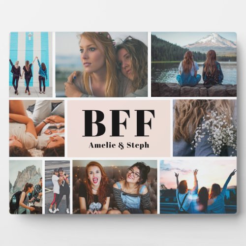Best friends pink bff script 9 photo collage grid plaque