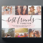 Best friends pink brushstroke 6 photo collage grid plaque<br><div class="desc">Best friends forever on pastel pink watercolor brushstroke script 6 photo collage grid,  perfect gift for your bestie!</div>