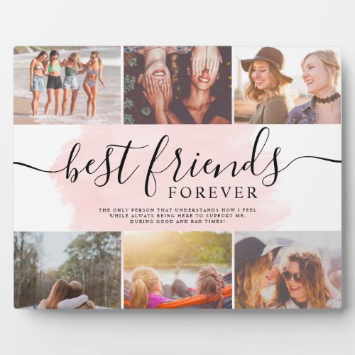 Best friends pink brushstroke 6 photo collage grid plaque