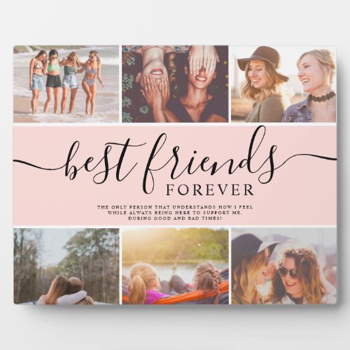 Best friends pink cool script 6 photo collage grid plaque
