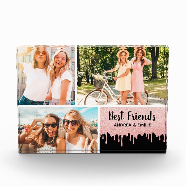 Best Friends Pink Glitter Drips Photo Block (Front)