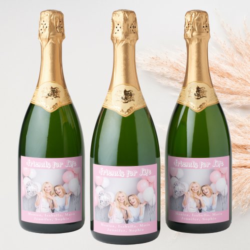 Best friends pink pastel photo names party sparkling wine label
