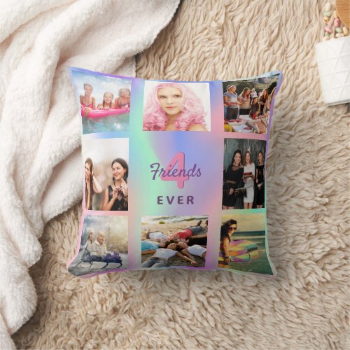 Best friends pink purple photo collage throw pillow