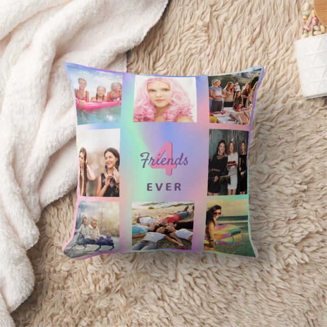 Best friends pink purple photo collage throw pillow (Blanket)