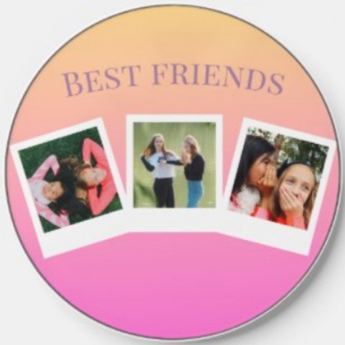 best friends Pink yellow photo name gradient  Wireless Charger