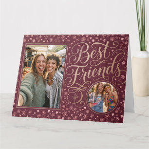Best Friends Plum and Gold Dual Photo Design Card