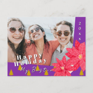 Best Friends Poinsettia Happy Holiday Photo Purple Postcard