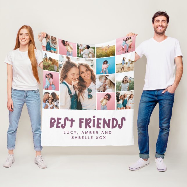Best friends purple 15 photo modern minimal fleece blanket (In Situ)