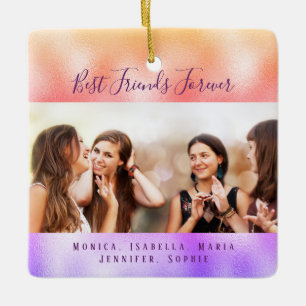 Best friends purple gold photo names ceramic ornament
