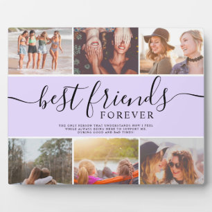 Best friends purple script 6 photo collage grid plaque