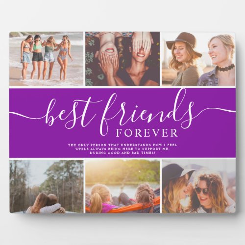 Best friends purple script 6 photo collage grid plaque