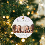 Best friends purple white glitter photo names ceramic ornament<br><div class="desc">A gift for your best friend(s) for birthdays,  Christmas or a special event. Black text: Best Friends Forever,  written with a trendy hand lettered style script. Personalize and use your own photo and names. A chic white background,  decorated with purple faux glitter dust.</div>