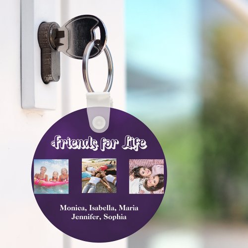 Best friends purple white script photos keychain