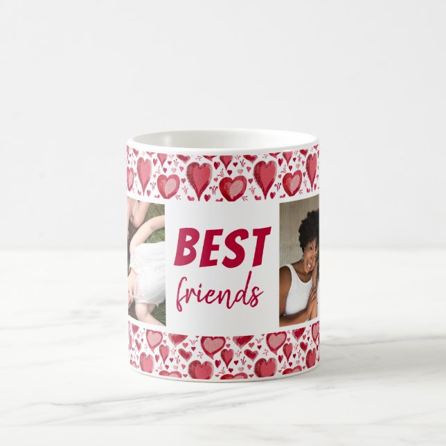 Best Friends Red Heart Pattern 2 Photo Coffee Mug (Center)