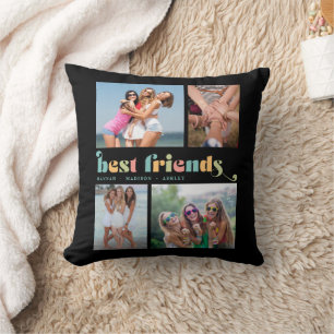 Best Friends Retro 4 Photo Collage Throw Pillow