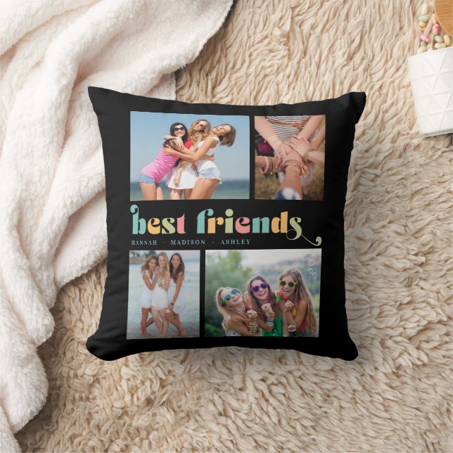 Best Friends Retro 4 Photo Collage Throw Pillow (Blanket)
