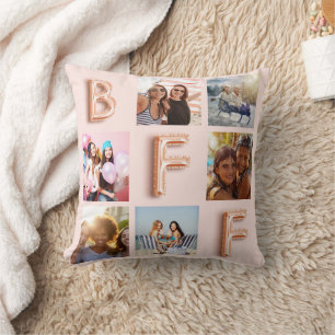 Best Friends rose gold blush photo collage BFF Throw Pillow