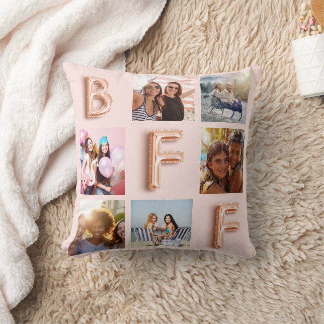 Best Friends rose gold blush photo collage BFF Throw Pillow (Blanket)