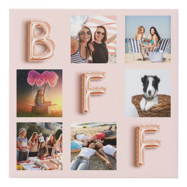 Best friends rose gold blush photo collage faux canvas print (Front)