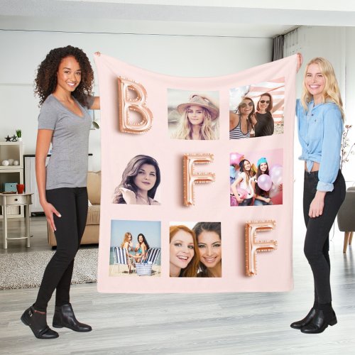 Best Friends rose gold blush photo collage Fleece Blanket