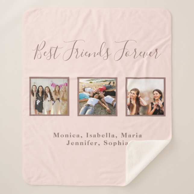 Best friends rose gold blush photo sherpa blanket (Front)