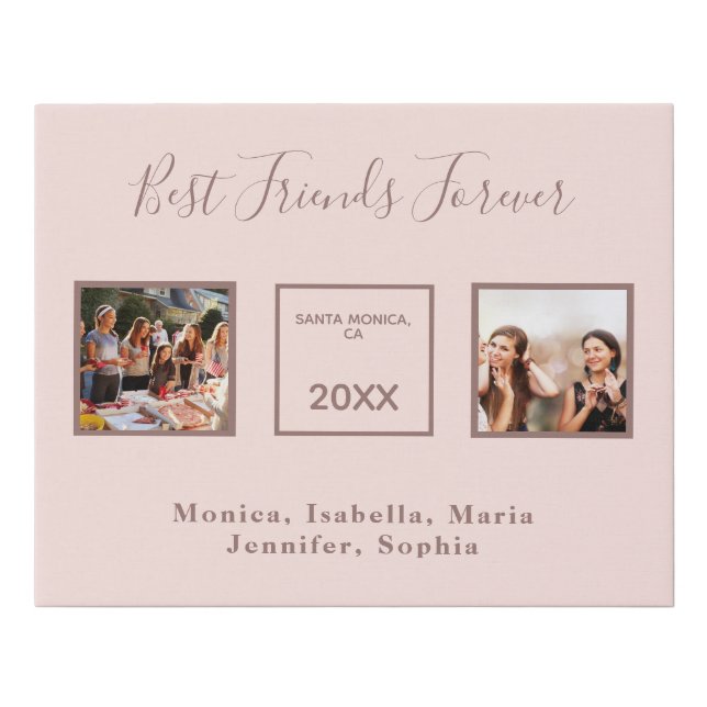 Best friends rose gold names photo faux canvas print (Front)