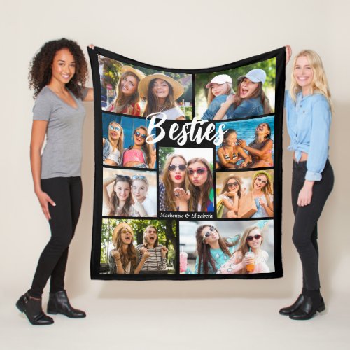 Best Friends Script BESTIES 9 Photo Collage Names Fleece Blanket