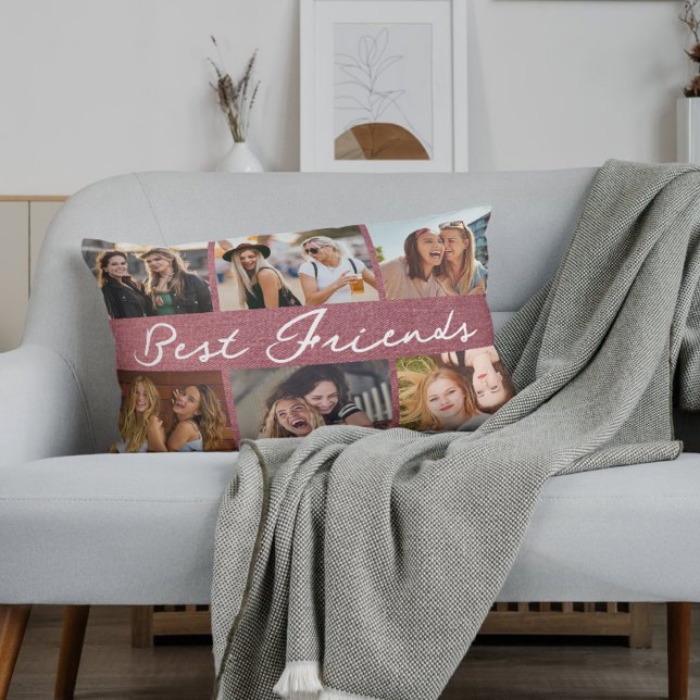 Best Friends Script Calligraphy Photo Collage  Lumbar Pillow (Creator Uploaded)