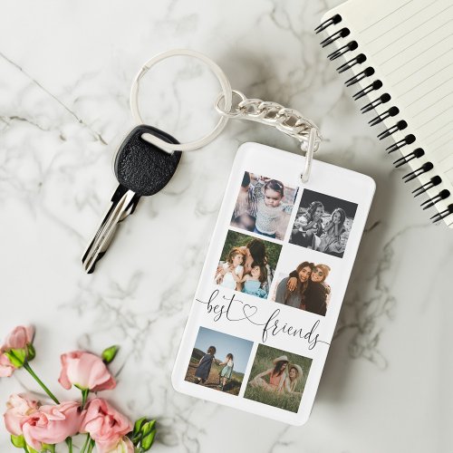 Best Friends Script Gift For BFFs Photo Collage Keychain