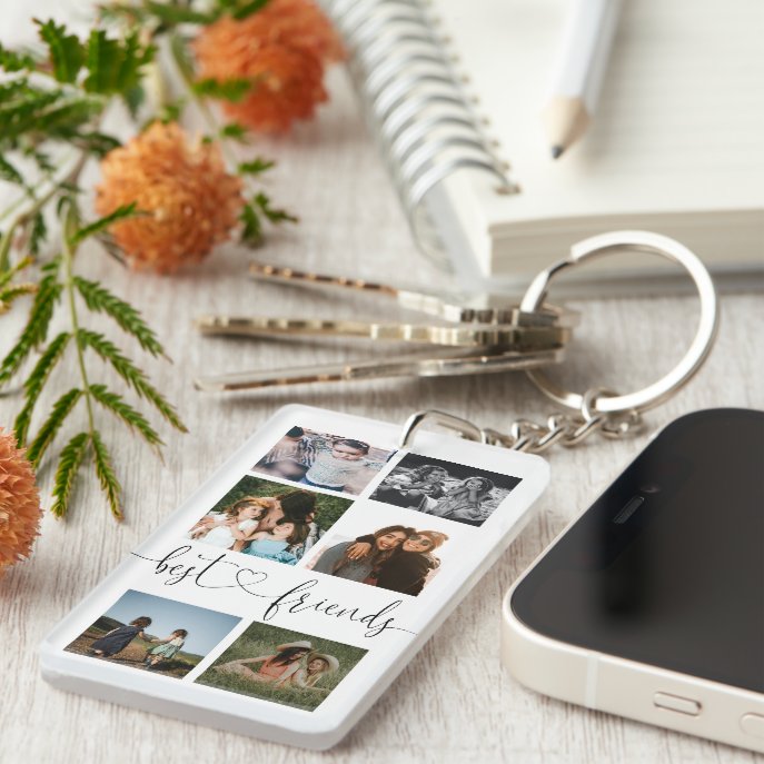 Best Friends Script Gift For BFF&#39;s Photo Collage Keychain