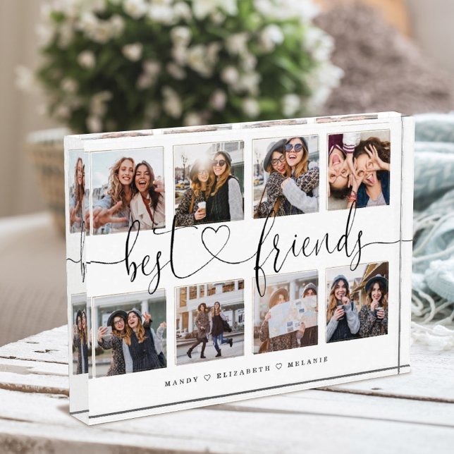 Best Friends Script Gift For Friends Photo Collage Block (Best Friends Script Gift For Friends Photo Collage)