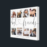 Best Friends Script Gift For Friends Photo Collage Canvas Print<br><div class="desc">A special and memorable photo collage gift for best friends. The design features an eight photo collage layout to display eight of your own special best friend's photos. "Best Friends" is designed in a stylish black brush script and heart design calligraphy and customized with best friend's names. Send a memorable...</div>