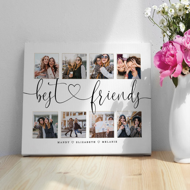 Best Friends Script Gift For Friends Photo Collage Canvas Print