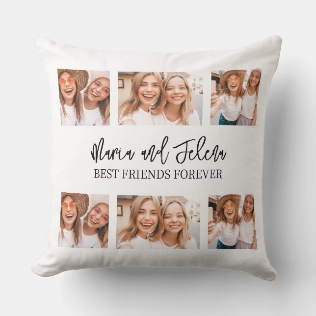 Best Friends Script Gift For Friends Photo Collage Throw Pillow (Front)