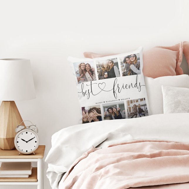 Best Friends Script Gift For Friends Photo Collage Throw Pillow (Creator Uploaded)