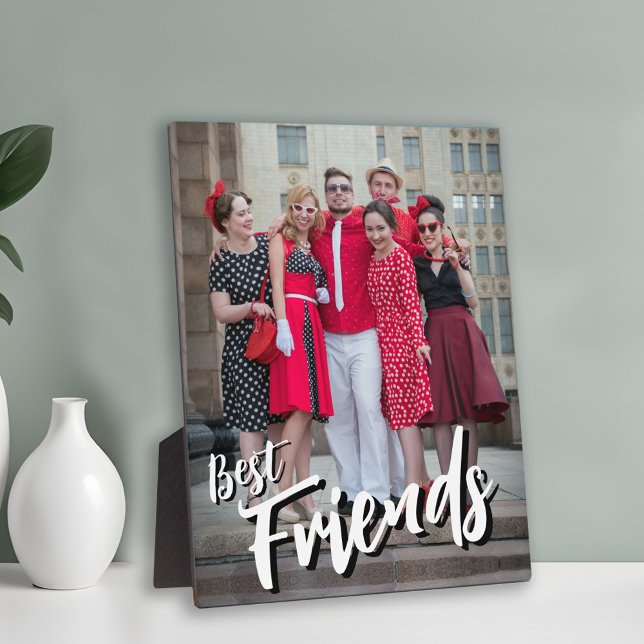 Best Friends Script Overlay Black and White Photo  Plaque (Best Friends Script Overlay with Black and White Typography)