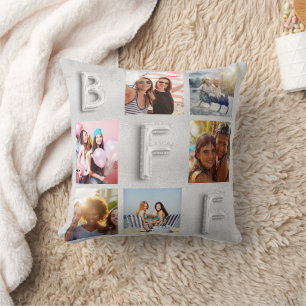 Best Friends silver photo collage bff besties Throw Pillow