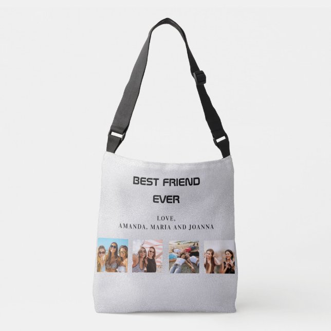 Best friends silver photo collage names crossbody bag (Front)